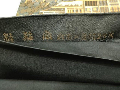 平和屋本店▼六通柄袋帯　柱離宮　純金二重箔24Ｋ　黒地　正絹　逸品　DABI4551sf