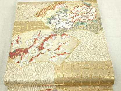 平和屋本店▼六通柄袋帯　唐織　地紙草花文　本金箔　正絹　逸品　DABI4552sf