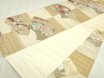 平和屋本店▼六通柄袋帯　唐織　地紙草花文　本金箔　正絹　逸品　DABI4552sf
