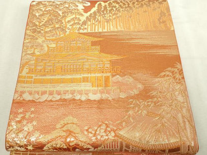 平和屋本店▼六通柄袋帯　六通柄　金閣寺　本金箔二重引箔　正絹　逸品　DABI4556sf
