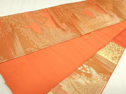 平和屋本店▼六通柄袋帯　六通柄　金閣寺　本金箔二重引箔　正絹　逸品　DABI4556sf