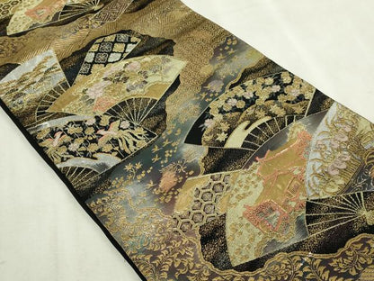 平和屋本店▼六通柄袋帯　地紙草花文　純金二重引箔　正絹　逸品　DABI4558sf