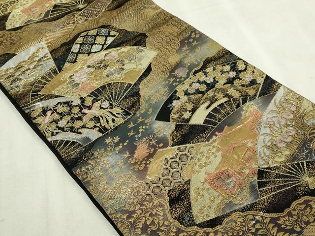 平和屋本店▼六通柄袋帯　地紙草花文　純金二重引箔　正絹　逸品　DABI4558sf
