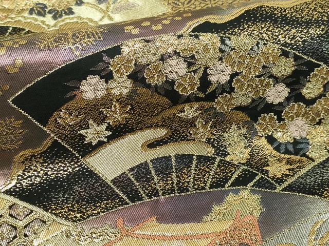 平和屋本店▼六通柄袋帯　地紙草花文　純金二重引箔　正絹　逸品　DABI4558sf