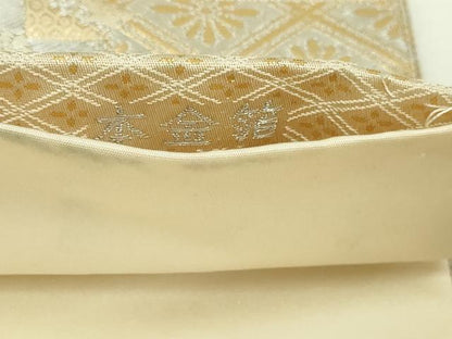 平和屋本店▼西陣　服部織物謹製　六通柄袋帯　唐織　花丸天井格子紋　本金箔　正絹　逸品　DABI4561sf