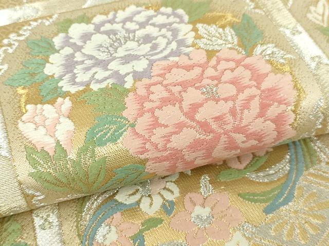 平和屋本店▼西陣　服部織物謹製　六通柄袋帯　唐織　花丸天井格子紋　本金箔　正絹　逸品　DABI4561sf