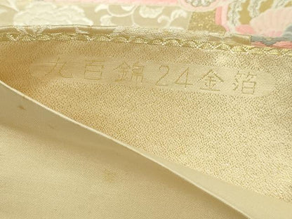 平和屋本店▼六通柄袋帯　唐織　九百錦　鳳凰扇面花文　しよう美　24金箔　正絹　逸品　DABI4563sf