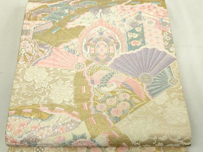 平和屋本店▼六通柄袋帯　唐織　九百錦　鳳凰扇面花文　しよう美　24金箔　正絹　逸品　DABI4563sf