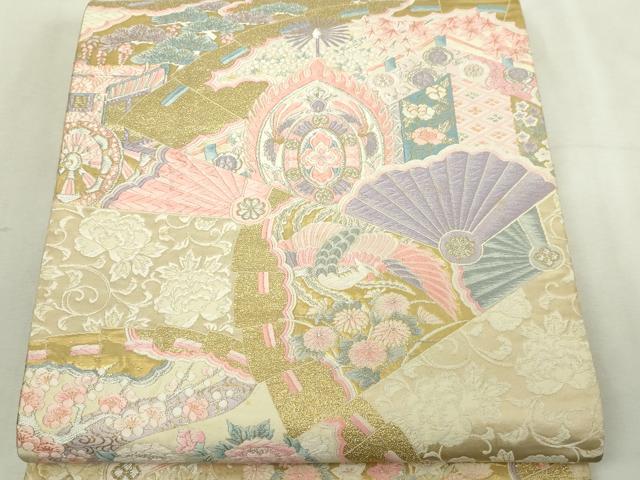 平和屋本店▼六通柄袋帯　唐織　九百錦　鳳凰扇面花文　しよう美　24金箔　正絹　逸品　DABI4563sf