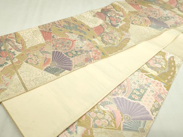 平和屋本店▼六通柄袋帯　唐織　九百錦　鳳凰扇面花文　しよう美　24金箔　正絹　逸品　DABI4563sf