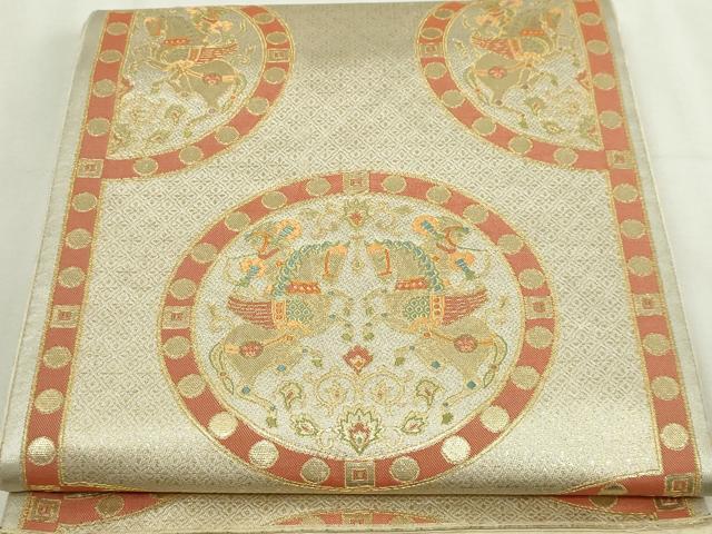 平和屋本店▼六通柄袋帯　名品狩猟文様　貮拾四金箔　正絹　逸品　DABI4564sf