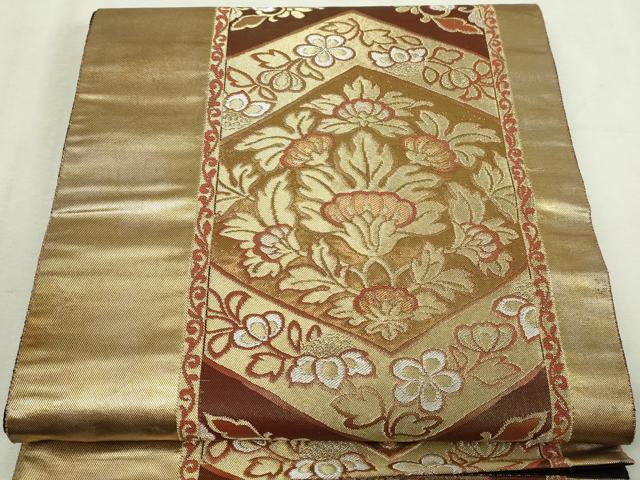平和屋本店▼六通柄袋帯　象眼二重織　更紗花文　彫金　本金箔　正絹　逸品　DABI4565sf
