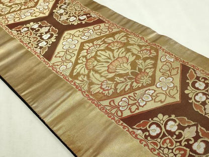 平和屋本店▼六通柄袋帯　象眼二重織　更紗花文　彫金　本金箔　正絹　逸品　DABI4565sf