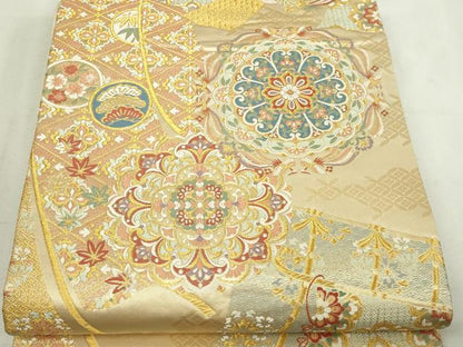 平和屋本店▼六通柄袋帯　唐織錦　鳳凰正倉院花文　本金箔　正絹　逸品　DABI4566sf