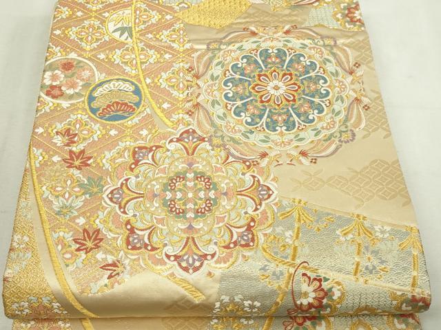 平和屋本店▼六通柄袋帯　唐織錦　鳳凰正倉院花文　本金箔　正絹　逸品　DABI4566sf
