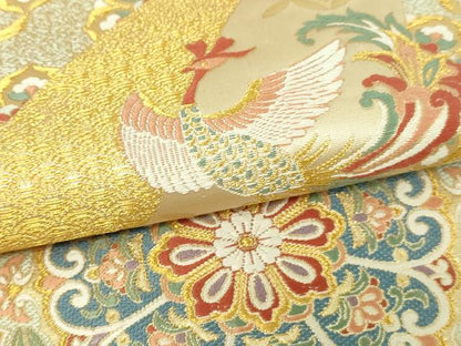 平和屋本店▼六通柄袋帯　唐織錦　鳳凰正倉院花文　本金箔　正絹　逸品　DABI4566sf