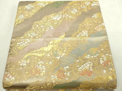 平和屋本店▼六通柄袋帯　更紗花文　本金　正絹　逸品　DABI4569sf