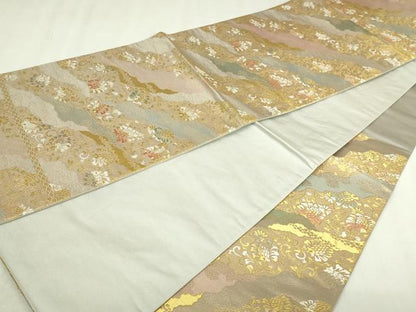 平和屋本店▼六通柄袋帯　更紗花文　本金　正絹　逸品　DABI4569sf
