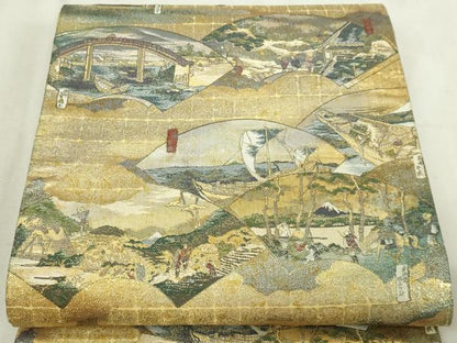 平和屋本店▼全通全景柄袋帯　富嶽三十六景　全三景の参　本金箔　正絹　逸品　DABI4571sf
