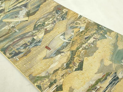 平和屋本店▼全通全景柄袋帯　富嶽三十六景　全三景の参　本金箔　正絹　逸品　DABI4571sf