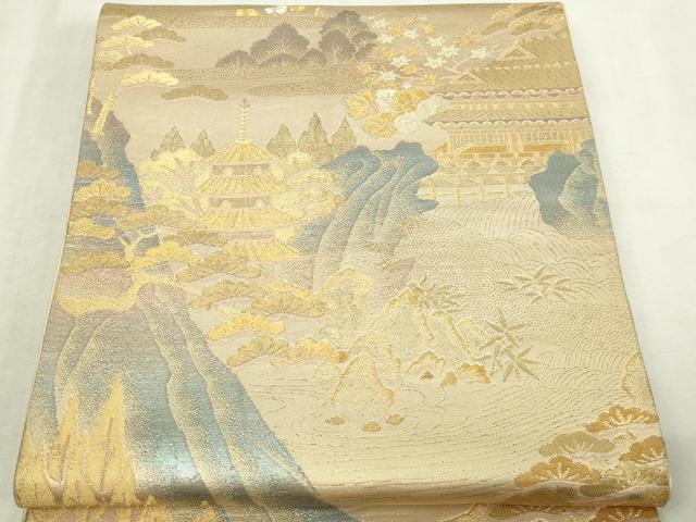 平和屋本店▼六通柄袋帯　夏冬山水図　純金二重箔　正絹　逸品　DABI4573sf