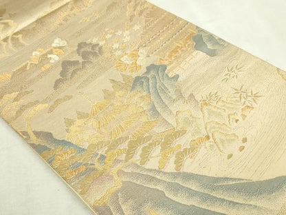 平和屋本店▼六通柄袋帯　夏冬山水図　純金二重箔　正絹　逸品　DABI4573sf
