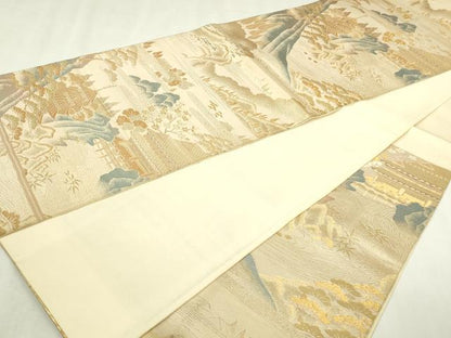 平和屋本店▼六通柄袋帯　夏冬山水図　純金二重箔　正絹　逸品　DABI4573sf