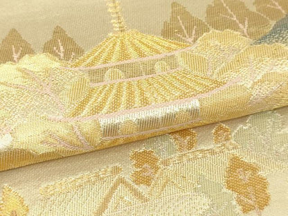 平和屋本店▼六通柄袋帯　夏冬山水図　純金二重箔　正絹　逸品　DABI4573sf