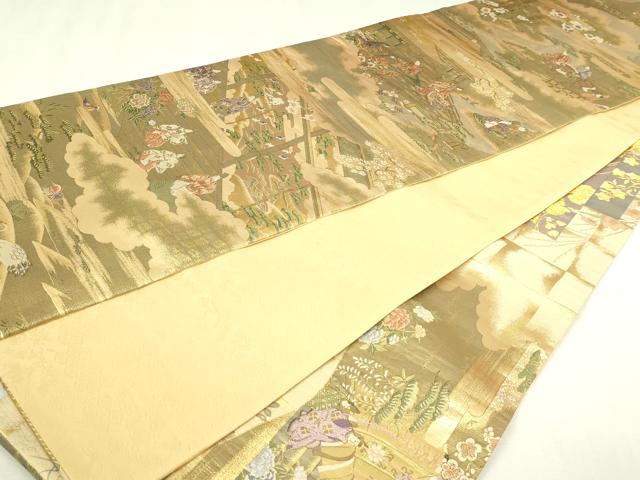平和屋本店▼江戸琳派の創始的絵師　酒井抱一　両方向　全通柄袋帯　飛鶴草花文　春日石　本金箔　やまと誂製　正絹　逸品　DABI4574sf