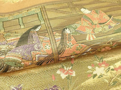 平和屋本店▼江戸琳派の創始的絵師　酒井抱一　両方向　全通柄袋帯　飛鶴草花文　春日石　本金箔　やまと誂製　正絹　逸品　DABI4574sf