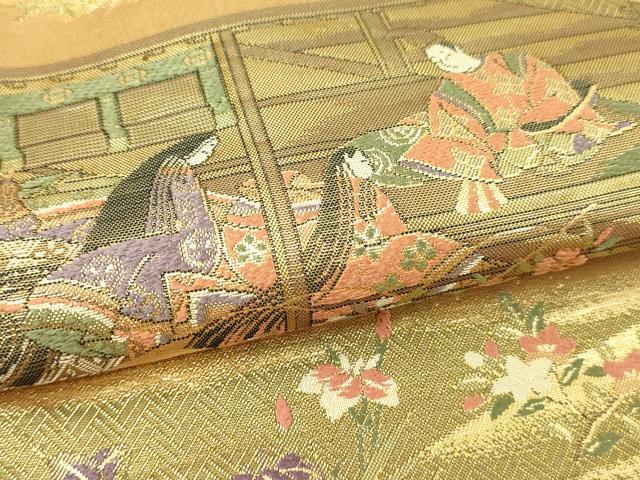 平和屋本店▼江戸琳派の創始的絵師　酒井抱一　両方向　全通柄袋帯　飛鶴草花文　春日石　本金箔　やまと誂製　正絹　逸品　DABI4574sf