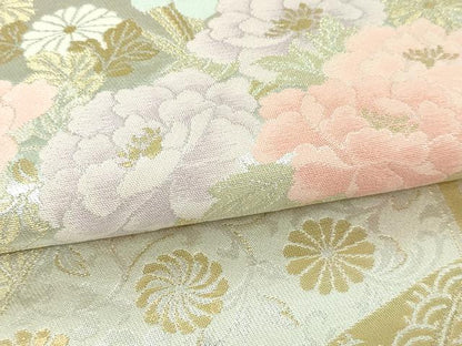 平和屋本店▼六通柄袋帯　扇面草花文　純金二重箔　正絹　逸品　DABI4575sf
