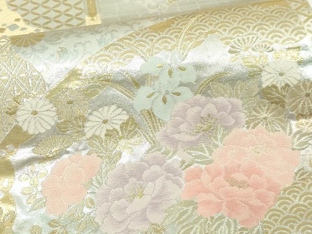平和屋本店▼六通柄袋帯　扇面草花文　純金二重箔　正絹　逸品　DABI4575sf