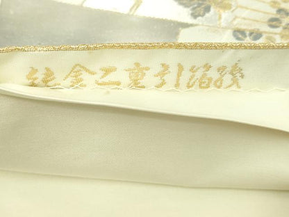 平和屋本店▼六通柄袋帯　扇面草花文　純金二重引箔陵　正絹　逸品　DABI4576sf