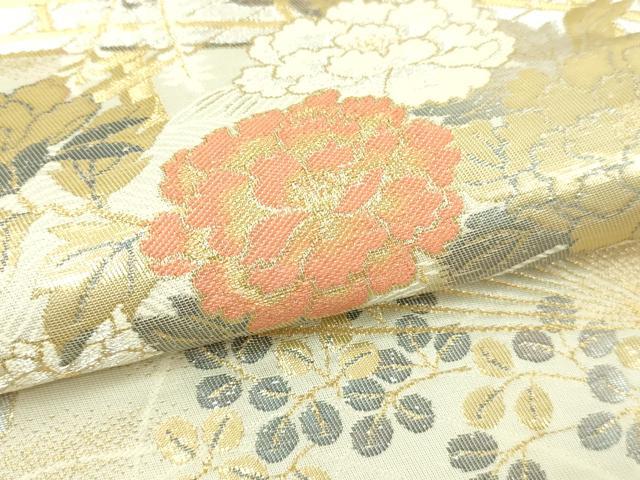 平和屋本店▼六通柄袋帯　扇面草花文　純金二重引箔陵　正絹　逸品　DABI4576sf