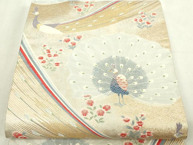 平和屋本店▼六通柄袋帯　唐織　九百錦　華孔雀紋　24Ｋ純金箔　正絹　逸品　DABI4577sf