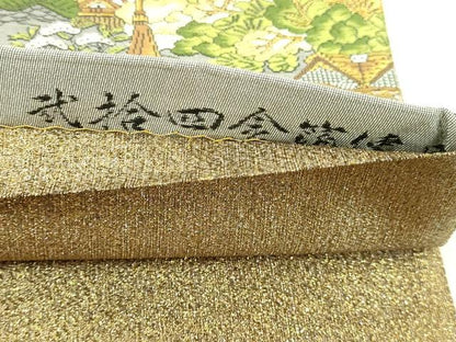 平和屋本店▼西陣　廣部商事謹製　全通柄袋帯　京洛祇園祭還幸絵巻　弐拾金箔使用　正絹　逸品　DABI4579sf　