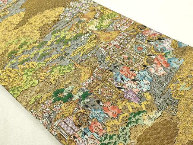平和屋本店▼西陣　廣部商事謹製　全通柄袋帯　京洛祇園祭還幸絵巻　弐拾金箔使用　正絹　逸品　DABI4579sf　