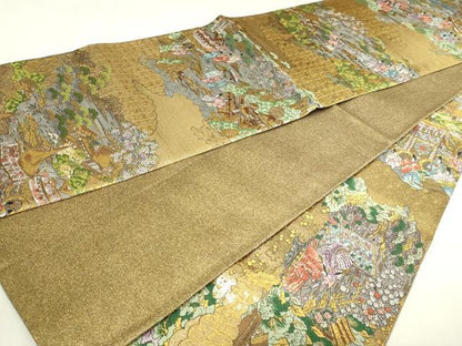 平和屋本店▼西陣　廣部商事謹製　全通柄袋帯　京洛祇園祭還幸絵巻　弐拾金箔使用　正絹　逸品　DABI4579sf　