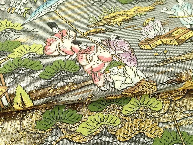 平和屋本店▼西陣　廣部商事謹製　全通柄袋帯　京洛祇園祭還幸絵巻　弐拾金箔使用　正絹　逸品　DABI4579sf　