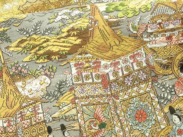 平和屋本店▼西陣　廣部商事謹製　全通柄袋帯　京洛祇園祭還幸絵巻　弐拾金箔使用　正絹　逸品　DABI4579sf　