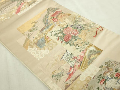 平和屋本店▼六通柄袋帯　唐織　九百錦　色紙花車文　純金箔24Ｋ　正絹　逸品　DABI4580sf