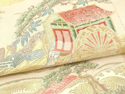 平和屋本店▼六通柄袋帯　唐織　九百錦　色紙花車文　純金箔24Ｋ　正絹　逸品　DABI4580sf