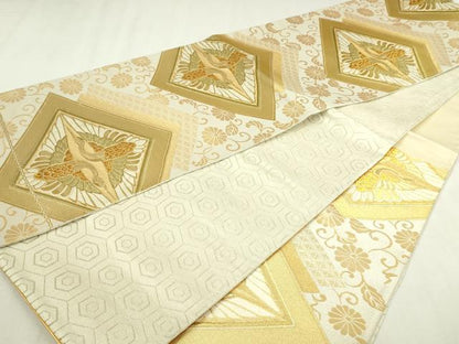 平和屋本店▼六通柄袋帯　双鶴花唐草文　24つづれ織　正絹　逸品　DABI4581sf