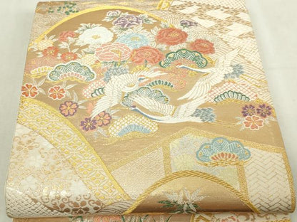 平和屋本店▼六通柄袋帯　唐織　飛鶴花文　本金弐重箔　正絹　逸品　DABI4582sf
