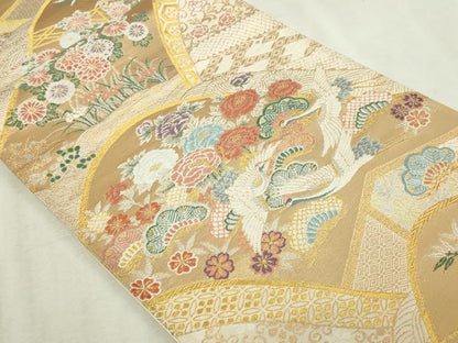 平和屋本店▼六通柄袋帯　唐織　飛鶴花文　本金弐重箔　正絹　逸品　DABI4582sf