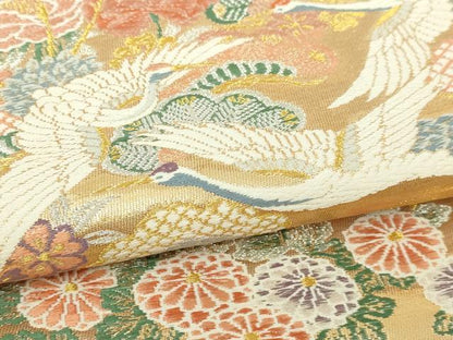 平和屋本店▼六通柄袋帯　唐織　飛鶴花文　本金弐重箔　正絹　逸品　DABI4582sf