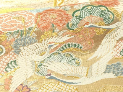平和屋本店▼六通柄袋帯　唐織　飛鶴花文　本金弐重箔　正絹　逸品　DABI4582sf