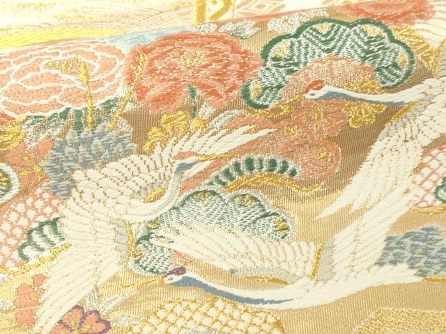 平和屋本店▼六通柄袋帯　唐織　飛鶴花文　本金弐重箔　正絹　逸品　DABI4582sf