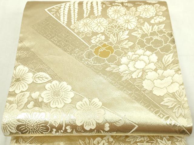 平和屋本店▼六通柄袋帯　花鳥文　24金　金箔二重織　正絹　逸品　DABI4583sf